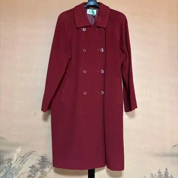 버건디 더블 브레스트 롱 코트