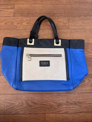 FURLA 가죽 핸드백 파랑 블랙