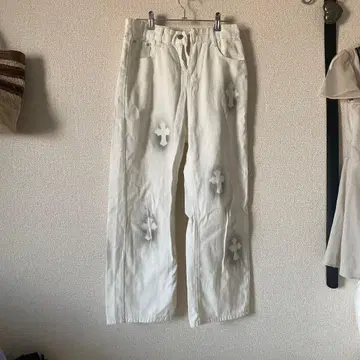 화이트 펑크 시크 스타일 서브컬쳐 십자가 스트레이트 데님