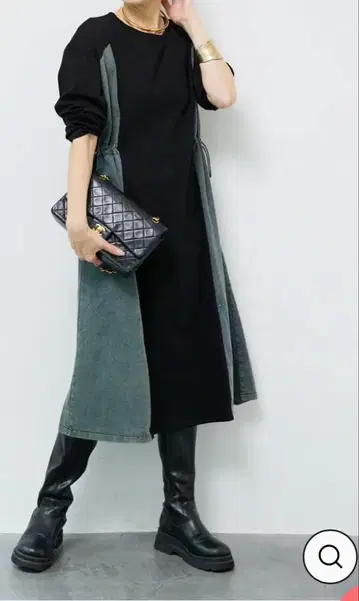 플러스 오토하 PLUS OTO. HA 데님 절개 컷 원피스 블랙 새상품