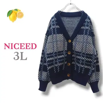 [ NICEED ] 긴팔 가디건 체크 네이비 [ 3L ] 가을/겨울 V넥
