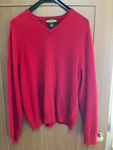 타미힐피거 RUGBY 빨간색 V넥 스웨터 캐시미어 100% XL