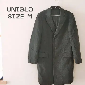 유니클로 체스터 코트 M 다크 그레이 캐시미어 혼방 체크