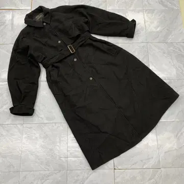 워스 패브릭 코트 롱 기장 블랙 벨트 포함 심플 XL