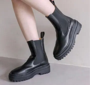 mystic 블랙 가죽 사이드 고어 부츠 37