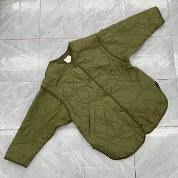 본르씰 충전솜 퀼팅 코트 카키 노카라 드롭 숄더 F