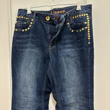 스터드 장식 다크 블루 데님 팬츠 패션 스타일 [ L ]