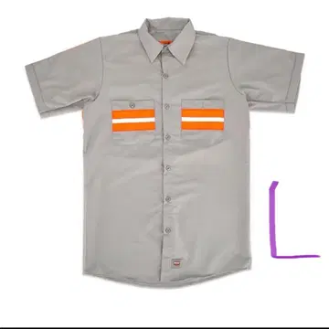 REDKAP 그레이 반팔 워크 셔츠 오렌지 스트라이프 L