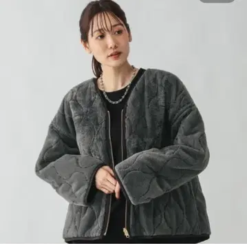 리버서블 퍼 퀼트 블루종 M 차콜