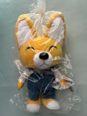 코기 봉제 인형 데님 오버롤