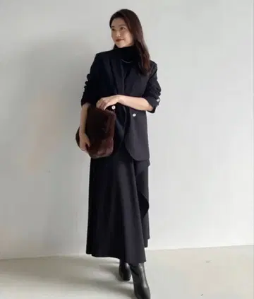 anuans 롱 스커트 플레어 블랙 free