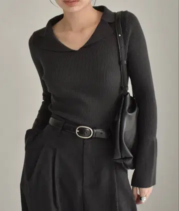 cizatto 테일러 리브 니트탑 차콜 그레이