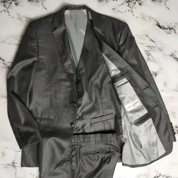 존 피어스 광택 3피스 수트 셋업 스트라이프 블랙