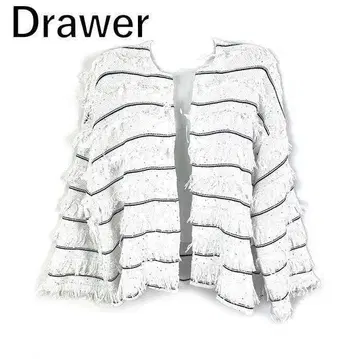 드로어 Drawer 가디건 스팽글 보더 프린지 화이트 블랙