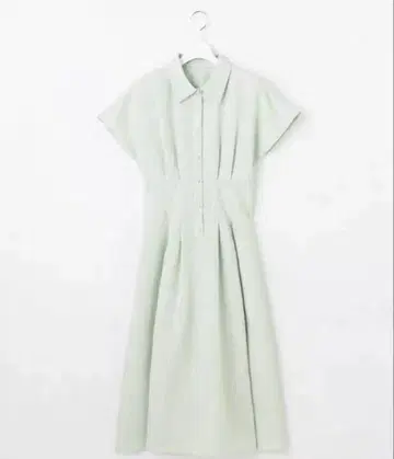 Feroux 연한 녹색 스트라이프 셔츠 원피스 반팔