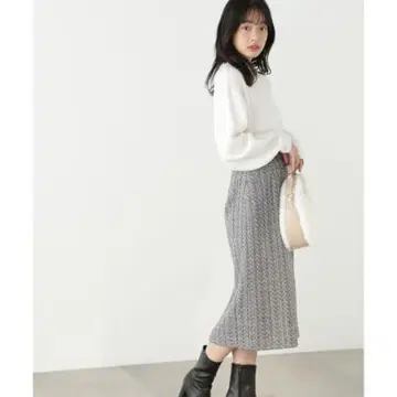 PROPORTION 블루 계열 버튼 타이트 스커트