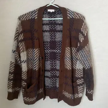 FREAK'S STORE 브라운 체크 무늬 니트 가디건
