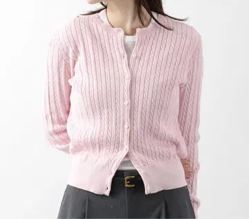 랄프 로렌 핑크 케이블 니트 가디건