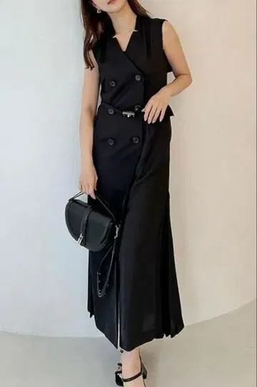 블랙 슬리브리스 롱 원피스