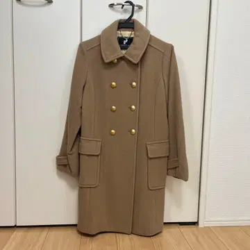 베이지 더블 브레스트 롱 코트