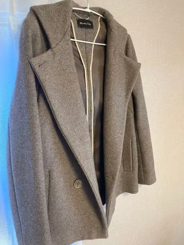 후드 부착 그레이 울 코트 massimo dutti