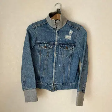 RESTIR 데님 블루종 36 새상품급 빈티지 리브 니트 포함