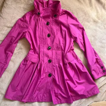 noa-ge 비비드 핑크 코트 테일러 코트 방수 레인코트 프릴 M