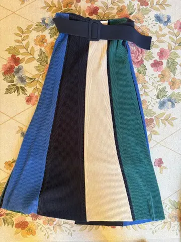 다색 플레어 롱 스커트 허리 벨트 포함