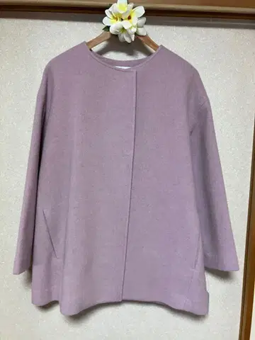 내추럴 뷰티 베이직 노카라 하프 코트 미사용 캐시미어 혼방