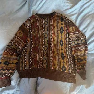 빈티지 기하학 패턴 니트 스웨터 브라운 계열