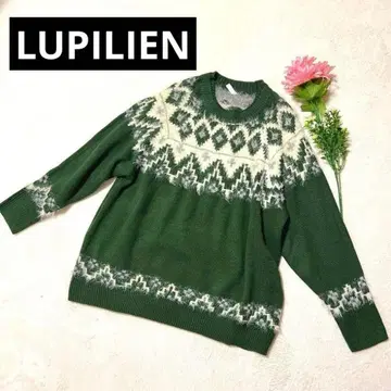 [루피리안] 컨디션 최상 페어아일 패턴 니트 풀오버 그린 복슬복슬 넉넉한