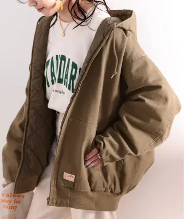 퀼팅 코튼 후드 부착 오버 사이즈 블루종