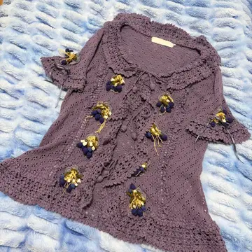 PINK HOUSE 블루베리 모티브 퍼플 가디건