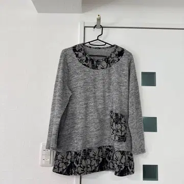 새상품급 Peal 그레이 꽃무늬 튜닉 긴팔 튜닉 긴팔 상의 꽃무늬