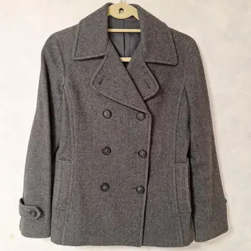 울 더블 브레스트 피 코트 그레이