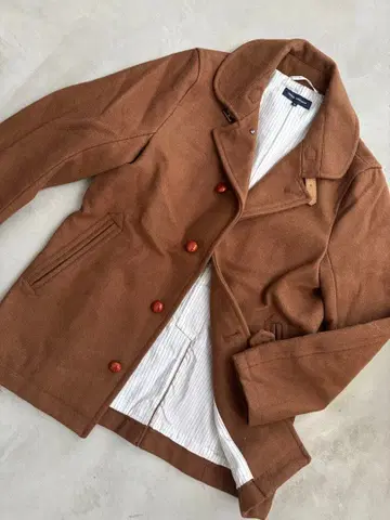 브라운 울 더블 브레스트 코트