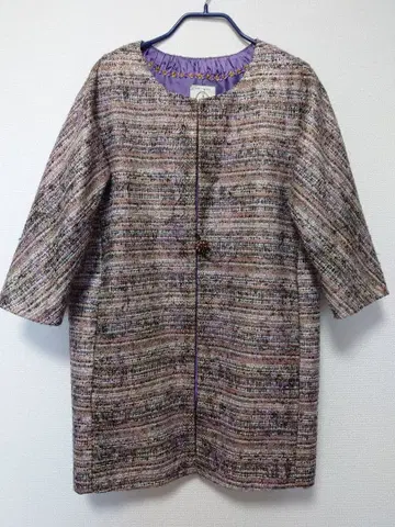 노카라 코트 얇은 소재 룰르로제트 트위드