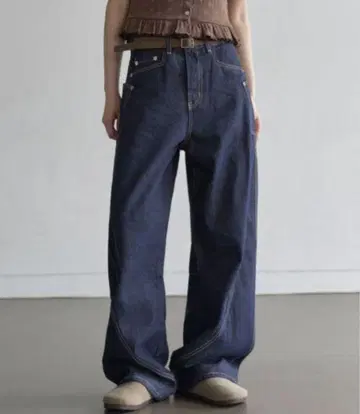 작은 키 웨이브 벌룬 워시드 유니크 사이드 포켓 데님