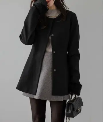 에코 퍼 2way 페플럼 코트/블랙/M