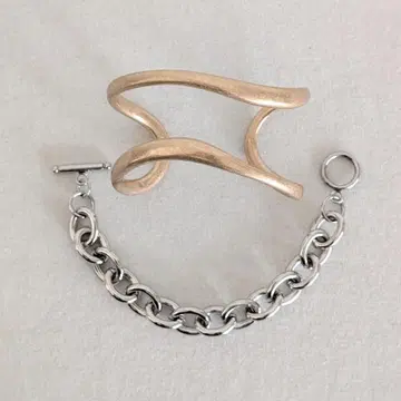 2세트 GOLDY JUNOAH 웨이브 뱅글과 체인 블레스 세트