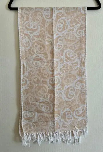 후지이 후미야 FF 마크 패턴 스톨 베이지 x 화이트