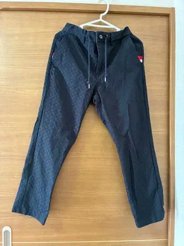 남성용 체크 무늬 네이비 팬츠 스트라이프 롤업