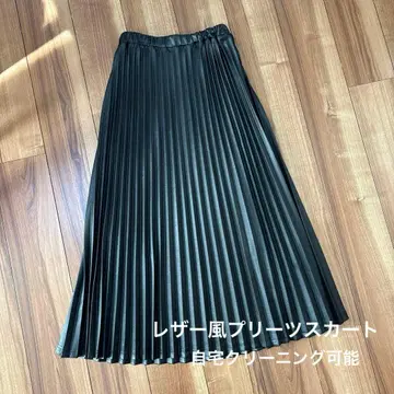 레더풍 플리츠 스커트 블랙 F 사이즈