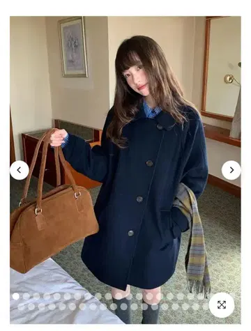 LUMIYUMI 울 블렌드 옷깃 미들 코트