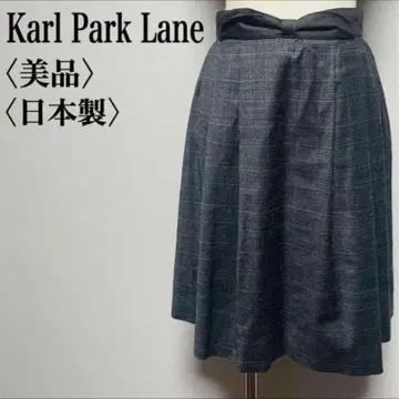새상품급 칼 파크레인 울 60% 글렌체크 플레어 스커트 일본제