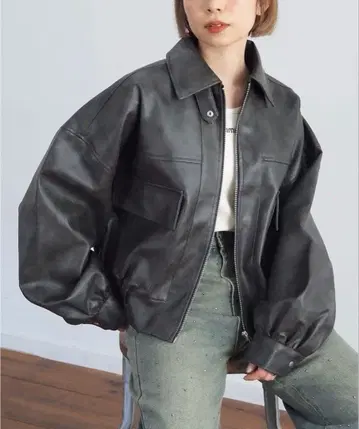 tiptop [빈티지 가공] 빅 숏 인조 가죽 블루종