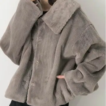 블루종 아우터 복슬복슬 퍼 자켓 여성용 그레이