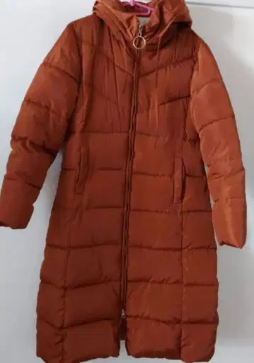 오렌지 컬러 3XL 후드 부착 다운 자켓