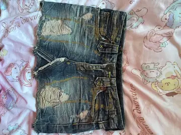 데님 미니 스커트 데미지 가공 블루 d.i.a