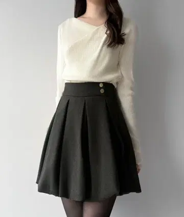 골드 단추 턱 벌룬 스커트